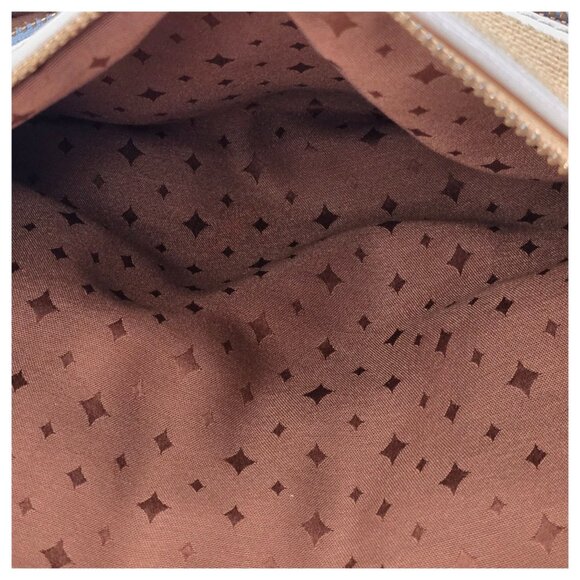 FOSSIL Explorer Woven Straw Triple Zip Hipster Crossbody Handbag Blue Beige EUC - Picture 16 of 16